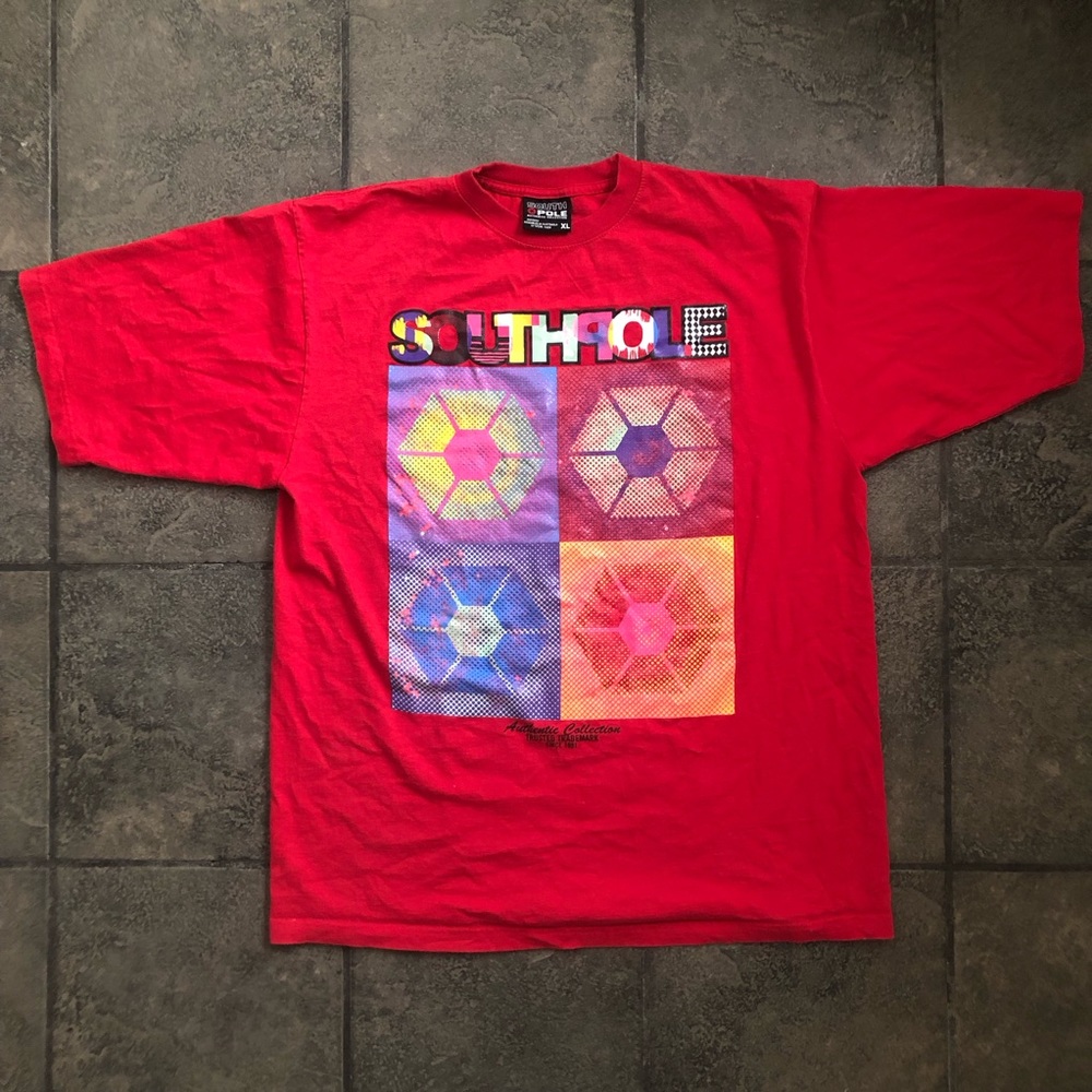 Vintage South Pole Shirt Mens XL Red Spellout Graphic Y2K Andy Warhol